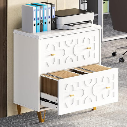 LITTLE TREE 2-Drawer File Cabinet, Under Desk Office Storage Cabinet for Letter Size File Folders with Tabs, Printer Stand, Fitting A4, Modern Home Office Organizer, White