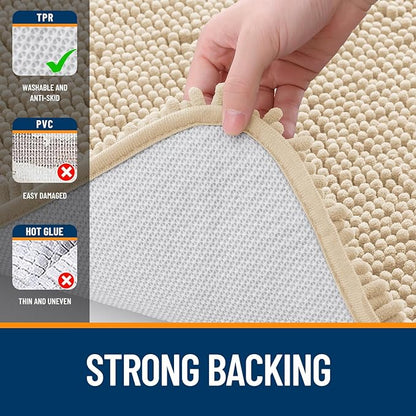 OLANLY Bathroom Rugs 32x20, Extra Soft Absorbent Chenille Bath Rugs, Rubber Backing Quick Dry, Machine Washable Bath Mats for Bathroom Floor, Tub and Shower, Home Decor Accessories, Beige