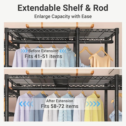 VIPEK X5 Extra Large Expandable Clothes Rack Adjustable from 7'8" to 10'5", Reach-in Closet Metal Clothing Racks Walk-in Freestanding Wardrobe Portable Closets, Black