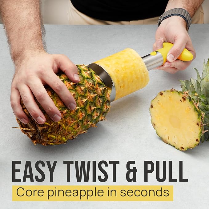 Zulay Kitchen Pineapple Corer and Slicer Tool – Stainless Steel Pineapple Cutter with Eye Remover Tool – Ergonomic Handle & Easy Core Remover – Reinforced Heavy-Duty Blade – Yellow