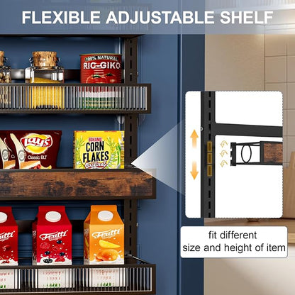 9 Tier Over the Door Pantry Organizer 2 IN 1 Hanging or Wall Mounted Spice Rack with Adjustable Basket,Heavy Duty Seasonning Storage Shelf for Kitchen Pantry and Bathroom Black