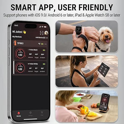 ThermoPro 500ft Wireless Meat Thermometer for Cooking, Long & Short Colored Probes Bluetooth Meat Thermometer for Kitchen Oven Smoker, Rechargeable Meat Probe for Backyard Grill BBQ Holiday Gifts