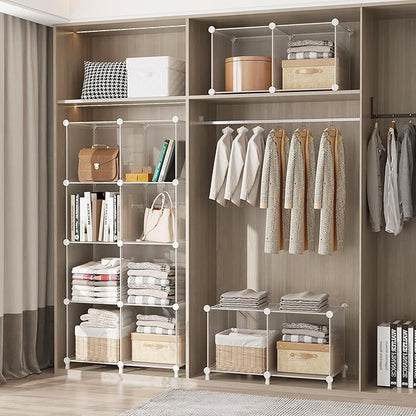 AWTATOS Cube Storage Organizer, 16 Cube Closet Organizers and Storage Shelves, DIY Stackable Bookshelf for Bedroom, Home, Translucent Twill
