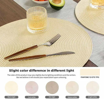 FunWheat Round Braided Placemats Set of 6 Table Mats for Dining Tables Woven Washable Non-Slip Place mats 15 inch(Beige, 6pcs)