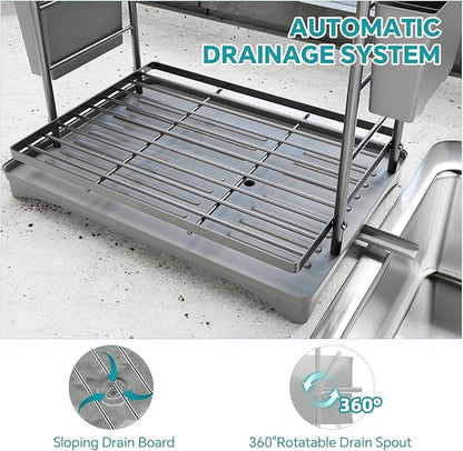 Simple Trending Dish Drying Rack, 2-Tier Dish Rack for Kitchen Counter, Large Dish Drainers Sink Organizers and Storage, Silver