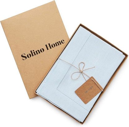Solino Home Light Blue Linen Napkins Set of 4-100% Pure Linen Hemstitch Dinner Napkins 20 x 20 Inch for Winter, Spring, Easter - Classic Hemstitch