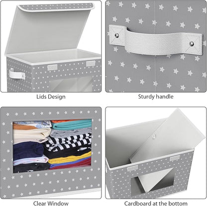 Univivi Fabric Foldable Storage Boxes [4-Pack] Large Collapsible Stackable Storage Bins with Lids, Closet Organizers and Storage Cube Basket for Home, Office, Bedroom (Gray Star, 17”x 12” x 12”)