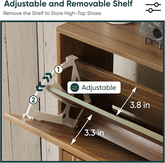 Shoe Cabinet Storage for Entryway with 2 Flip Drawers, Narrow Shoe Cabinet for Entryway, Hidden Slim Shoe Organizer Rack Cabinet (Walnut, 31.5" W)