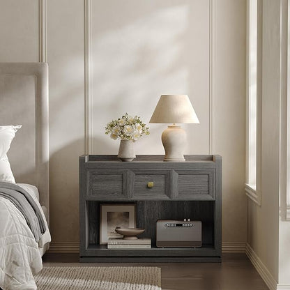 SICOTAS 31" Wide Nightstands Set of 2, Large Night Stands with Drawer, Oversized King Size Nightstand Bedside Table for Bedroom, Farmhouse End Side Table Set of 2 (Dark Grey Oak, 31-Inch)