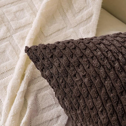 Set of 4 Dark Brown Decorative Throw Pillow Covers 24x24 Inch Corduroy Pillow Covers for Bed Couch Sofa Living Room Soft Square Cushion Cases