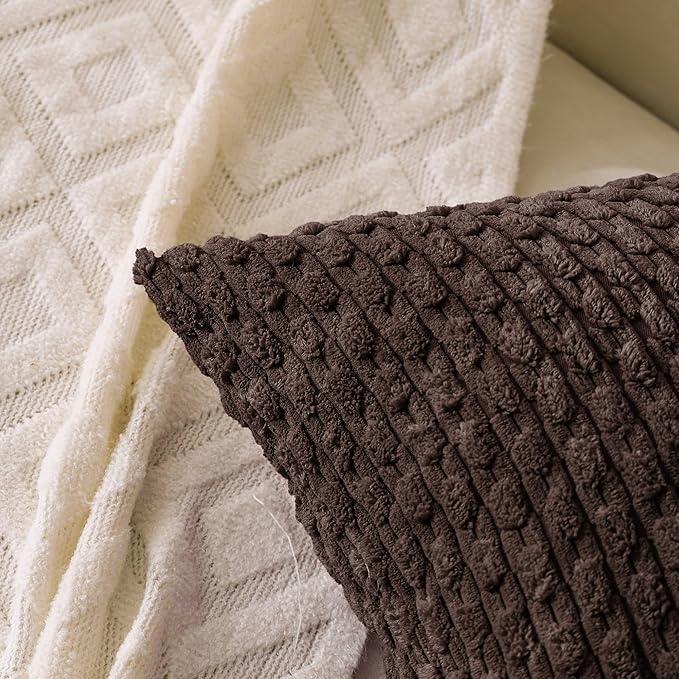 Set of 4 Dark Brown Decorative Throw Pillow Covers 22x22 Inch Corduroy Pillow Covers for Bed Couch Sofa Living Room Soft Square Cushion Cases