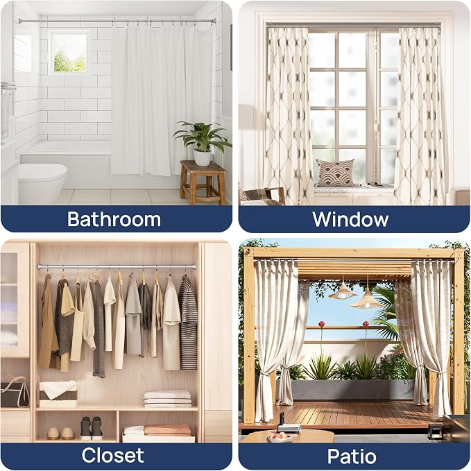 ENJOYBASICS 2 Pack Adjustable Spring Tension Curtain Rods 32 to 54 Inches, Stainless Steel Nickel Shower Rod No Drilling for Window, Bathroom, Closet, Room Divider, 7/8" Diameter