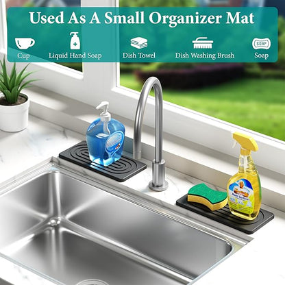 Water Absorbing Stone Tray for Sink, Quick Drying Diatomite Bathroom Tray Countertop, Stone Drying Mat for Kitchen Counter Faucet, Soap Dish Dispenser Vanity Organizer, Dark Grey-B-8.3" x 4"