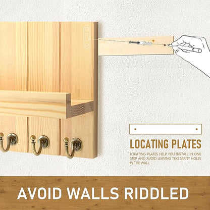 Rebee Vision Pine Wood Key Holder Wall Mount with 5 Hooks and Shelf – Farmhouse Key Holder for Wall for Entryway Organization – Perfect for Mail & Letters (Orginal Wood,3.54" x 10" x 7.28")