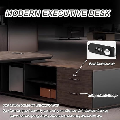L-Shaped Executive Desk – Modern Executive Desk with Drawers, and Storage, Sturdy Wood & Metal Construction, Aluminum Inlaid Surface for Home & Office Workstation (B-Left, L180cm/70.8in)