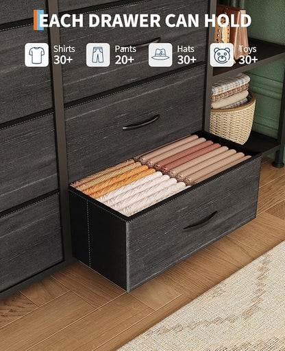 GarveeHome Dresser with 16 Drawers & Hanging Rod & Shelves, Fabric Storage Organizer for Bedroom, Closet, or Entryway