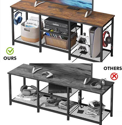 YGEOMER TV Stand for Up to 50 Inch Tvs, Entertainment Center with Outlet Led Lights Open Storage Shelves, TV Consoles for Living Room Bedroom, Rustic Brown
