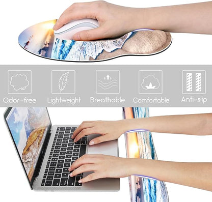 Ergonomic Mouse Pad with Wrist Rest and Keyboard Wrist Rest, Mousepad and Wrist Rest for Computer Keyboard, Pain Relief, Non-Slip Rubber Base, Mouse Pad with Wrist Support for Gaming, Office, Beach