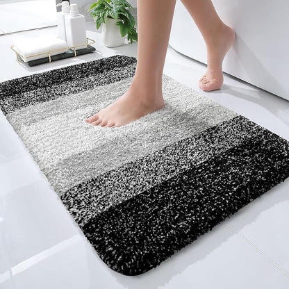 OLANLY Small Bathroom Rugs Mat 24x16, Extra Soft Absorbent Microfiber Bath Rugs, Rubber Backing, Quick Dry, Machine Washable Bath Mats for Bathroom Floor, Tub and Shower, Home Decor Accessories, Black