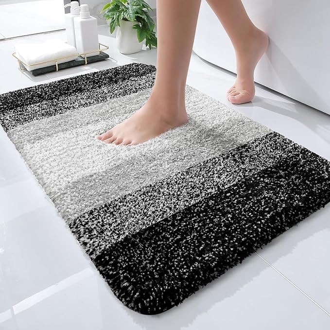 OLANLY Bathroom Rugs Mat 30x18, Extra Soft Absorbent Microfiber Bath Rugs, Rubber Backing, Quick Dry, Machine Washable Bath Mats for Bathroom Floor, Tub and Shower, Home Decor Accessories, Black