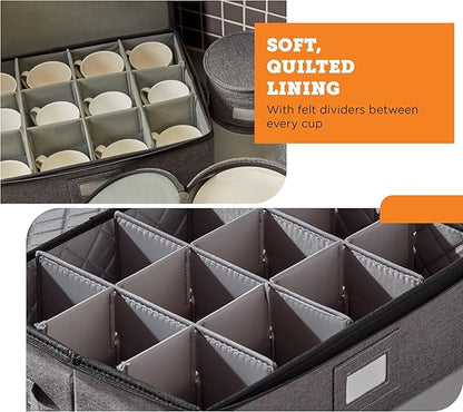 storageLAB Cup and Mug Storage Containers, Hard Shell Storage Case with Felt Dividers for Cups, Mugs, Dishes, and Glasses, Ideal for Kitchen Organizing and Moving Supplies - 1 Pack, Gray
