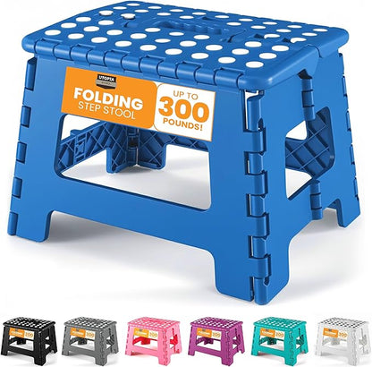 Utopia Home Folding Step Stool with Handle – 9 Inch Anti Slip Collapsible Stool – Holds Up to 300 lbs – Sturdy Plastic Step Stool Foldable for Kitchen, Bathroom and Home Use (1-Pack, Blue)