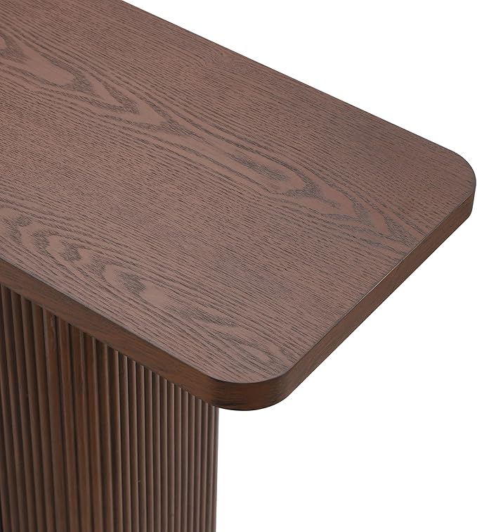 Merax Entryway Console Table, Modern Hallway Table with Ash Veneer Top and Fluted Base, Vertical Stripes & Metal Accent Sofa Table for Living Room