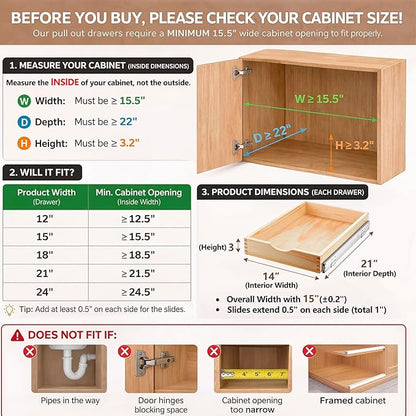 Sintuff 1 Pack Wooden Pull out Tray Cabinet Organizer Gentle Close Roll out Shelves for Kitchen Cabinets Fully Assembled Slide Pantry Shelves (15'' X 21'')