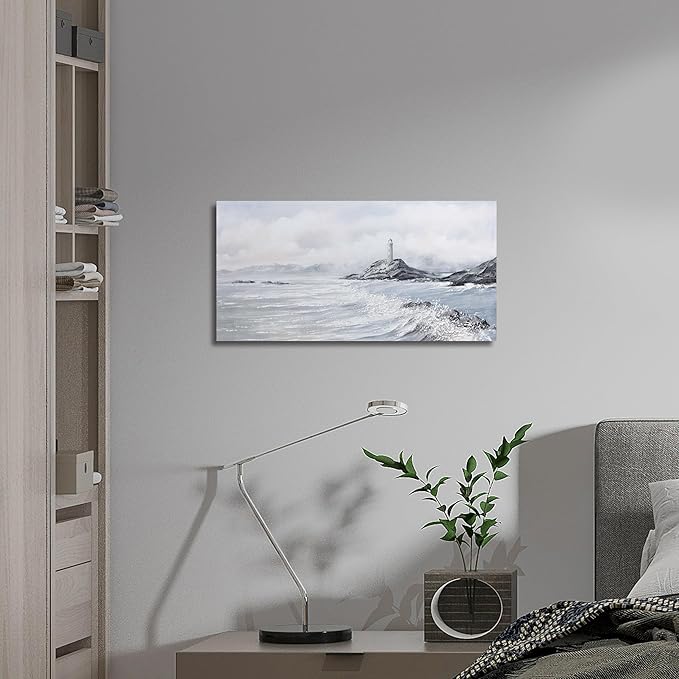 Belmrxne Coastal Wall Art White and Grey Bathroom Wall Decor Moden Aesthetic Artwork Fashion Small Canvas Painting for Hallway Entryway Living Room Bedroom 12x24 Inches