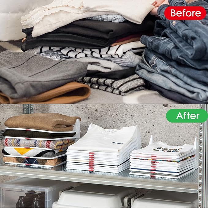 Adorila 10 Pack T-Shirt Organizer & Sweater Storage Trays - Stackable Closet Dividers for Adult Clothes - Easy-Grab Shirt Folding Board for Wardrobe (Large)