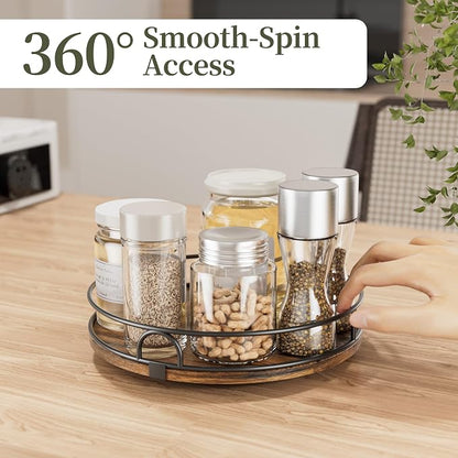 LAMU 10'' Lazy Susan Turntable Organizer for Table Top,Wooden Lazy Susan for Cabinet,Bathroom Vanity,Kitchen,Pantry,Spice Organization,Rotating Storage Tray for Table Decor