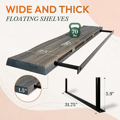 Howizz 36" Acacia Live Edge Floating Shelves Set of 2 - Wall Mounted Wooden Shelf for Stylish Home Décor - Mocha Color 36x7.5x1.5 Inches
