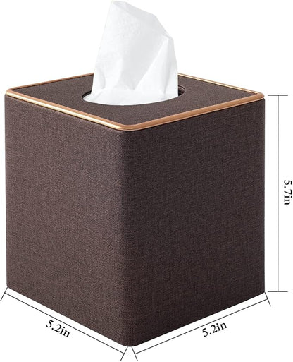 Linen Square Tissue Box Cover,Cube Tissue Box Holder－Excellent Rosegold Leather Decoration,Table Napkin Case Dispenser,Facial Tissues Organizer with Magnetic Bottom for Home Office Car(Coffee)