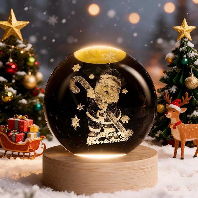 Christmas Decoration Snowflakes 3D Crystal Ball, 2.4 inch Decorative Ball Glass Santa Sphere, Paperweight Crystal Display Sculpture Home Decor Crafts for Girls Friends Women Family