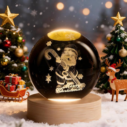 Christmas Decoration Snowflakes 3D Crystal Ball, 2.4 inch Decorative Ball Glass Santa Sphere, Paperweight Crystal Display Sculpture Home Decor Crafts for Girls Friends Women Family