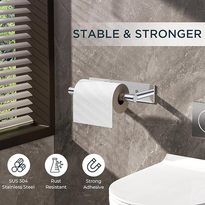 FORIOUS Toilet Paper Holder, Adhesive or Wall Mounted Options, Stainless Steel Rustproof Stick on no Drilling Double Post Pivoting Toilet Tissue Roll Holder Wall Mount for Bathroom, Polished Chrome