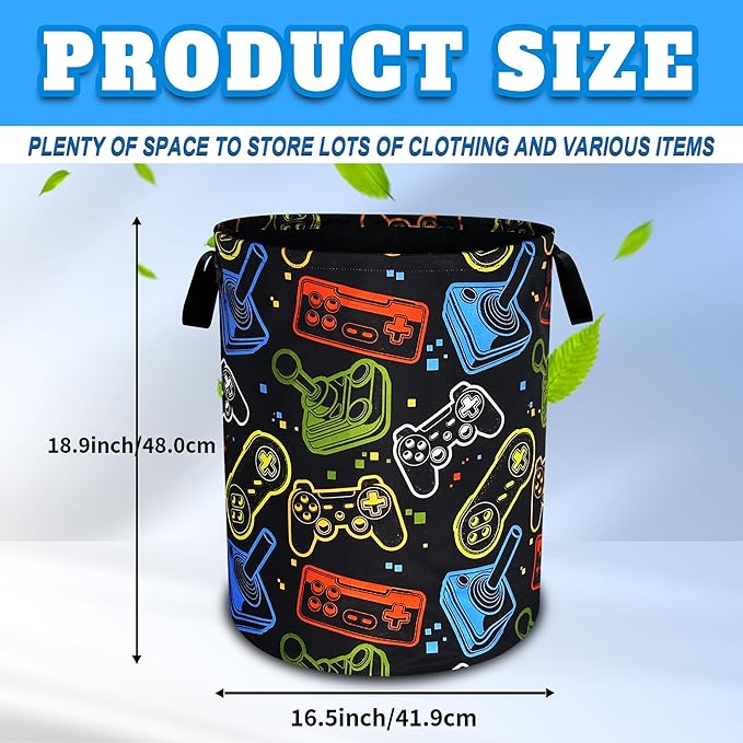 Game Consoles Laundry Basket Funny Colorful Oxford Cloth Laundry Hamper With Handle Foldable Portable Clothes Storage Basket 18.9 X 16.5 Inch Storage Bag For Laundry Room/Bathroom/Bedroom/Dormitories