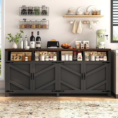 63'' Buffet Sideboard with Storage Farmhouse with 4 Doors, Large Kitchen Storage Cabinet Wood Coffee Bar Cabinet Buffet Table with Shelves for Kitchen, Dining Room, Entryway