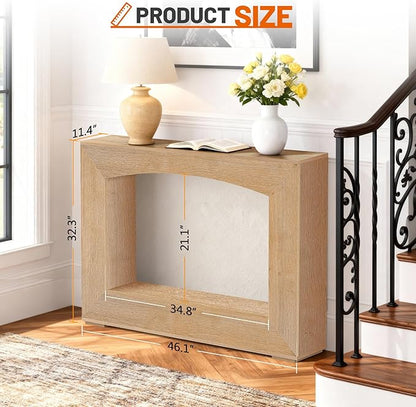 46 Inch Entryway Table U-Shaped, Wooden Console Table with Socket Farmhouse Sofa Table for Entrance, Hallway, Living Room,Behind Couch((Oak Brown)