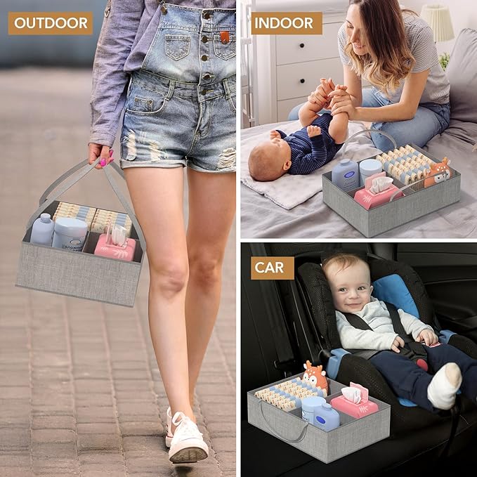 BBLIKE Diaper Caddy Organizer with Hanging Rack - 3 Tier Rolling Baby Storage Cart with Drawers and Side Pockets for Newborn Diaper Organization for Nursery, Crib, Bedroom, Changing Table, Gray