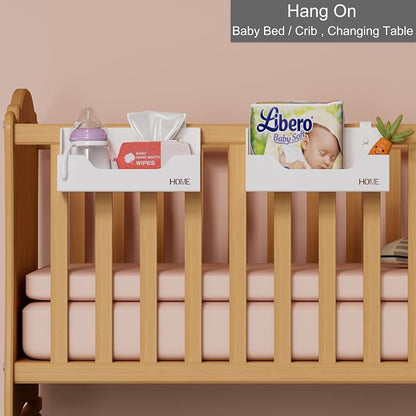 Bedside Caddy Hanging Storage Basket Little Size Plastic Beside Shelf Hang-on Storage Organizer for Collage Dorm Bunk Bed,Changing Table - Bedroom Essentials for Phone,Mini Speaker,Tissues (Clear)