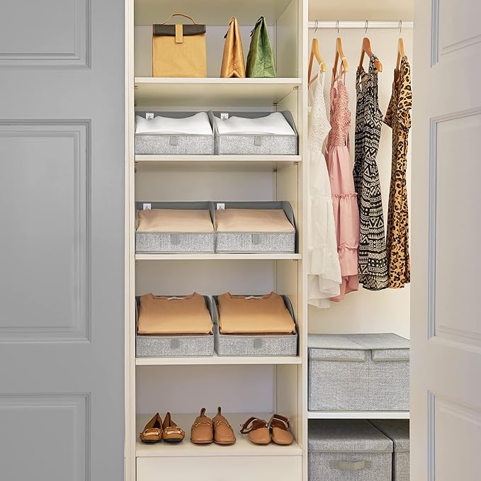 GRANNY SAYS Trapezoid Storage Bin, Closet Shelf Organizers, Fabric Storage Bins with Handles, Closet Shelf Organizers and Storage, Closet Bins for Organizing Clothes Towels, Small, Gray, 3-Pack