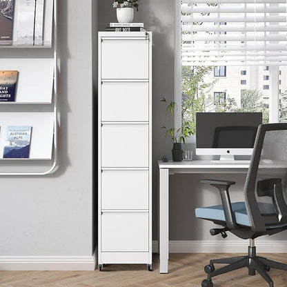 5 Drawer Mobile File Cabinet, Metal Filing Cabinet with Lock and Wheels, Home Office Rolling File Cabinets for Legal/Letter Hanging File Folders, Un-Assembled (White)