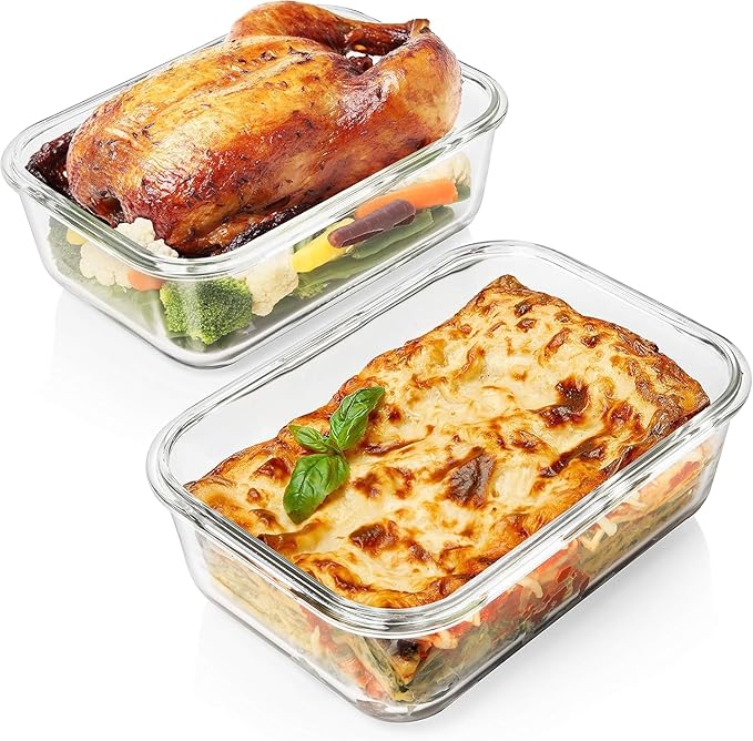 Razab 1860ml / 63 Oz (Pack of 02) Large Glass Food Storage Containers with Airtight Lids, Ideal for Baking, Storing Food, Vegetables & Fruits, BPA Free & Leakproof - Microwave, Oven Safe