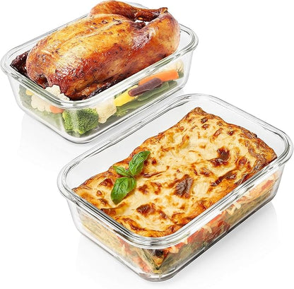 Razab 1860ml / 63 Oz (Pack of 02) Large Glass Food Storage Containers with Airtight Lids, Ideal for Baking, Storing Food, Vegetables & Fruits, BPA Free & Leakproof - Microwave, Oven Safe