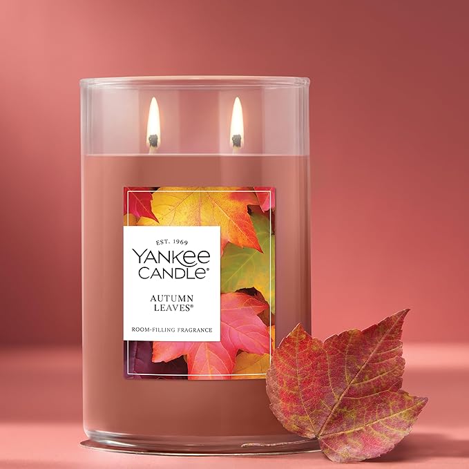 Yankee Candle Large Tumbler Scented Candle with up to 80 Hour Burn Time, Premium Plant Wax Blend for Consistent Burn, 20 oz Tumbler Candle with Room Filling Fragrance, Autumn Leaves