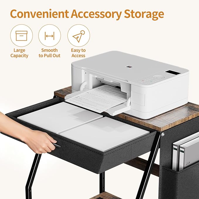 Housolution Large Printer Stand, 3 Tier 22 x 18 Inch Mobile Printer Table with Charging Station & Adjustable Storage Shelf, Rolling Printer Cart with Wheels, Printer Stand with storage for Home Office