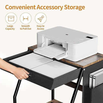 Housolution Large Printer Stand, 3 Tier 22 x 18 Inch Mobile Printer Table with Charging Station & Adjustable Storage Shelf, Rolling Printer Cart with Wheels, Printer Stand with storage for Home Office