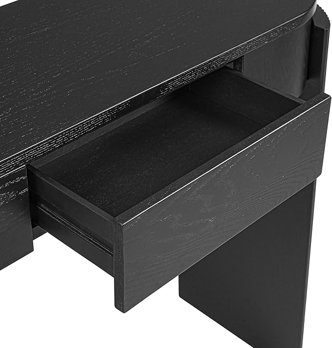 LKTART 55" Sofa Table with Oval Top and 2 Drawers, Entryway Console Table with Fluted Design for Hallway,Foyer,Entry and Living Room (Easy Assembled-Black)