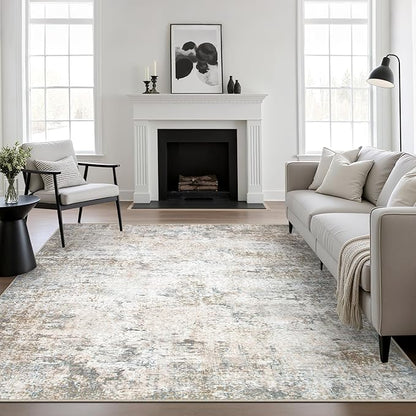 6x6 Area Rug Living Room Rug: Washable Modern Abstract Soft Thin Rug Indoor Floor No Slip Stain Resistant Carpet for Bedroom Dining Room Farmhouse Nursery Home Office - Brown Grey